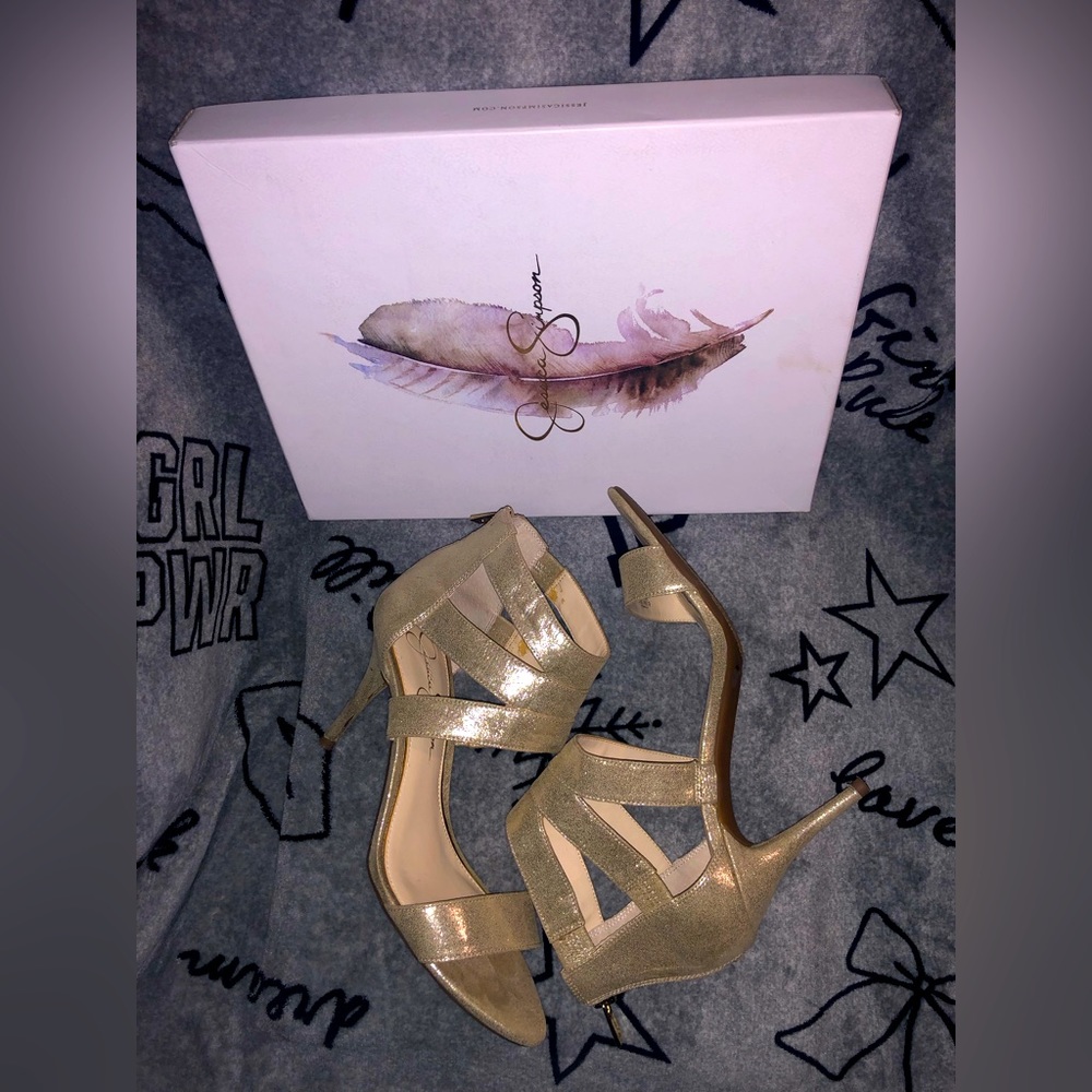 Jessica Simpson Dusty Metallic Gold Heels Size 8.5M - Picture 1 of 5